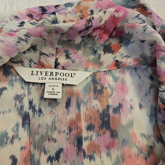 Liverpool Los Angeles Colorful Abstract Print Blouse Painted Floral Cottagecore - Picture 4 of 7